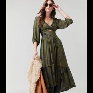Olive Green Floral Dress - Jeannie